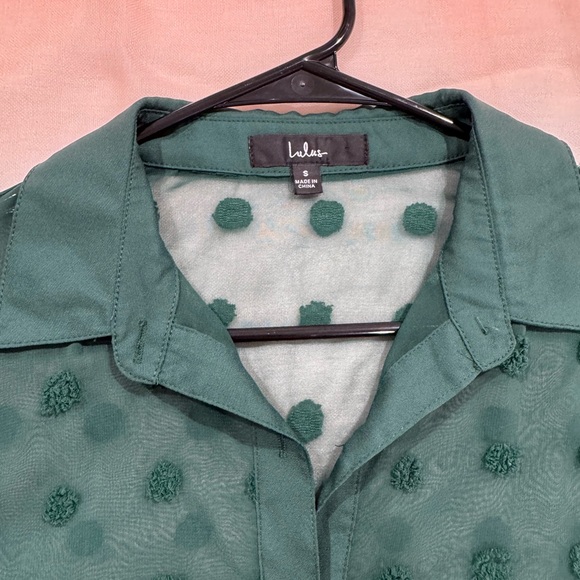 Lulu's Emerald Green Sheer Button Down Shirt - Picture 5 of 5